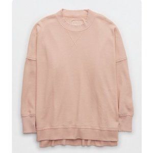 Aerie The Happiest Textured Oversized Crew Sweatshirt in Paper Pink